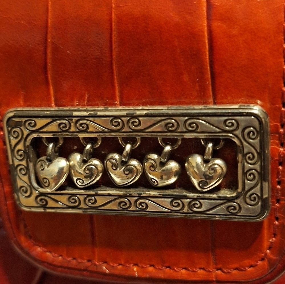 Brighton Red Leather croc Embossed shoulder bag 13.5"x10" - Picture 2 of 14